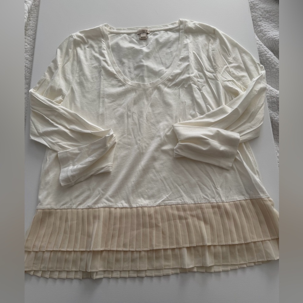 J. Crew Cream Scoop-Neck Top with Pleated Hem